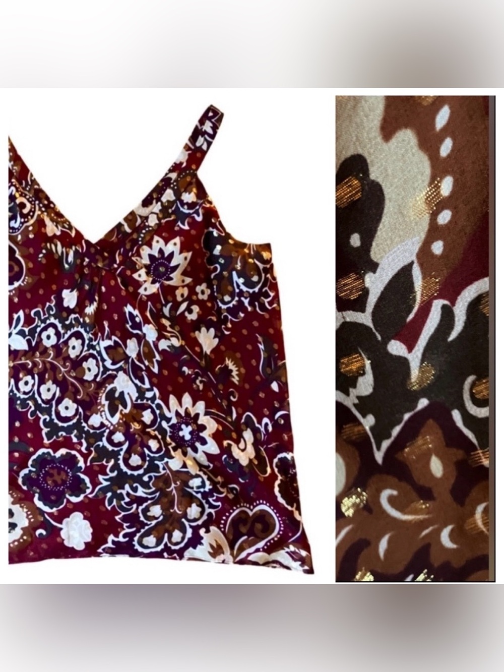 2/$30 ANN TAYLOR Silk floral tank with gold detail! Size 0